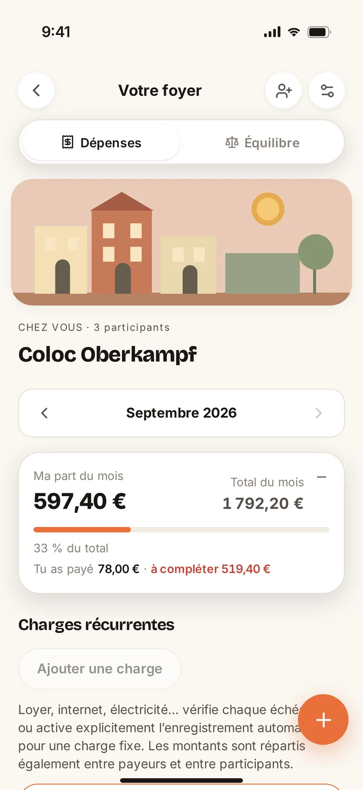 La coloc Oberkampf : le mois en cours et la part de chacun.