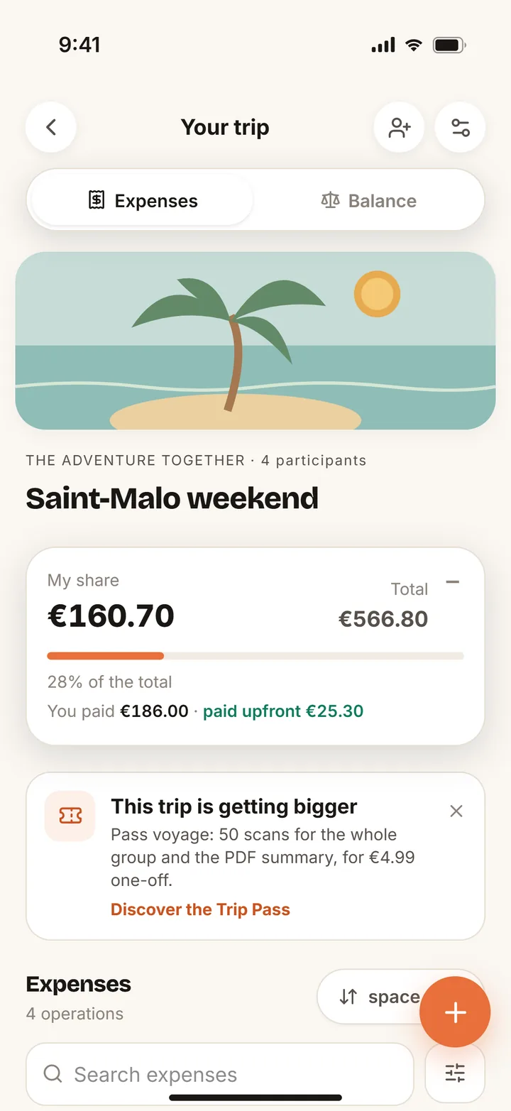 The Saint-Malo weekend’s expenses, with your share of each.