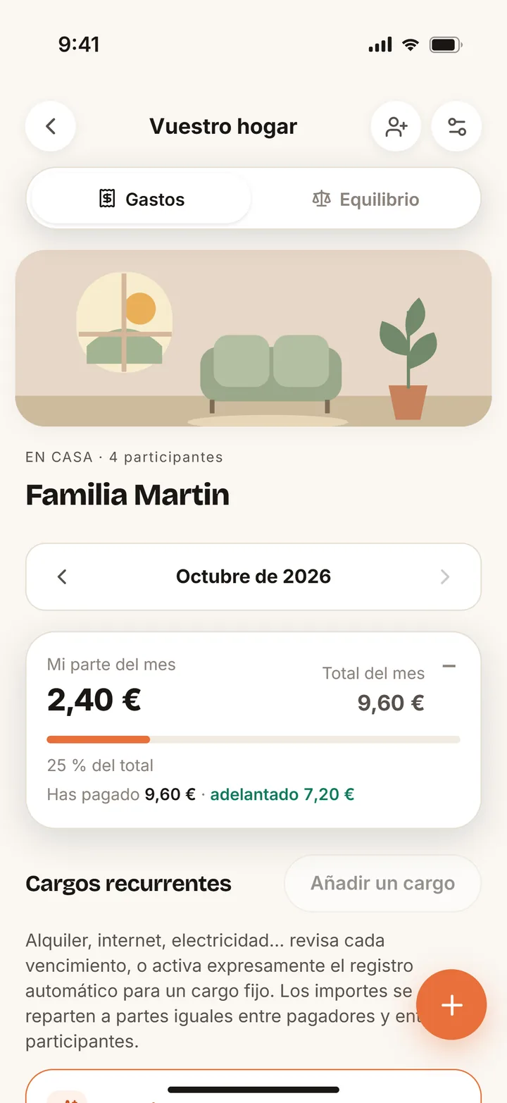 La familia Martin: los gastos del mes y la parte de cada uno.